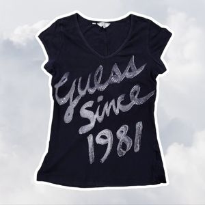 Guess Since 1981 Medium Black Silver Jeweled Graphic Y2K Short Sleeve T-shirt